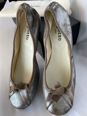 Repetto Bespoke Distressed Metallic Folded Toe Slight Heel Ballet Size 41